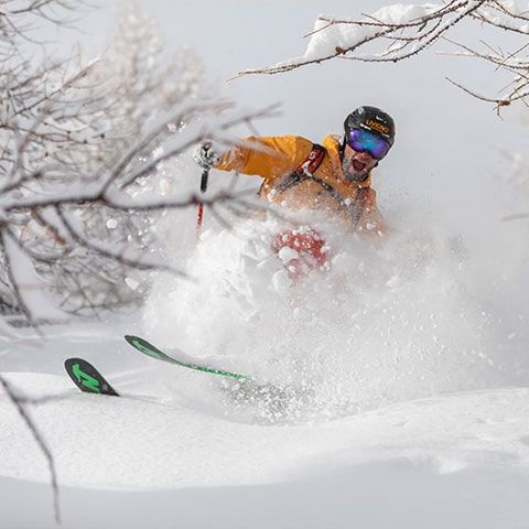 Skier on the Snowy Mountains during his Holiday in Livigno