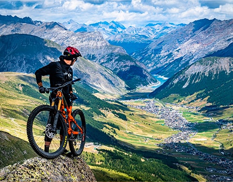 Bikers with a View of the Livigno Valley